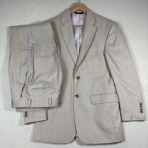 Jos A Bank Suit Mens 38 Tan 2 Button‎ Cotton Wool Blend Tailored Fit Pants 26x30